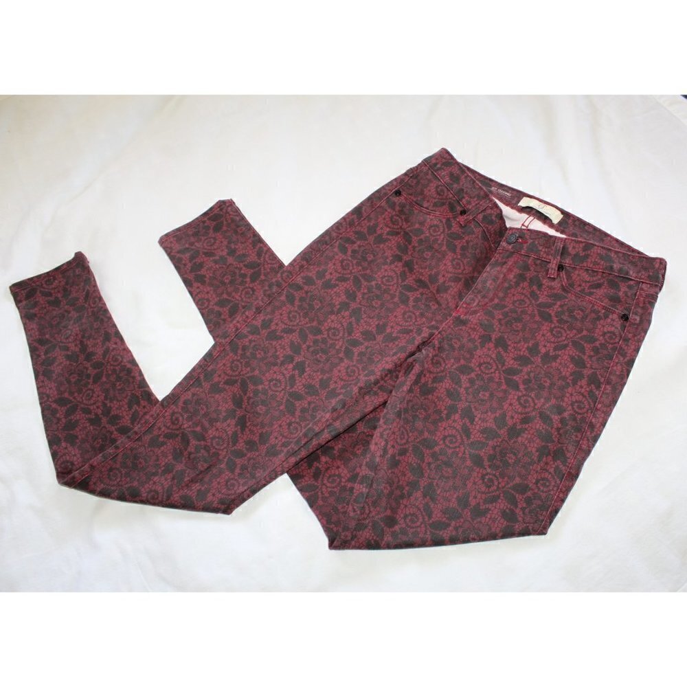 Y2K Cookie Johnson Floral print Skinny Women's pants Size 28 Black and Red